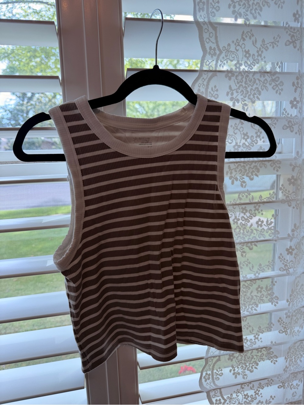 aerie Brown and White Striped Ribbed Cropped Tank